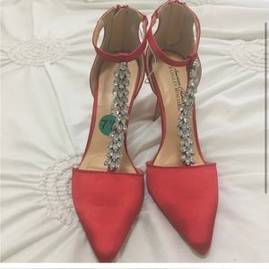 Badgley Mischka red jeweled heels